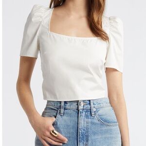 Open Edit cotton puffed sleeve tie back top
